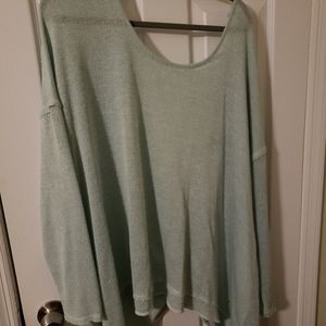 Seafoam greenish blue twisted back sweater